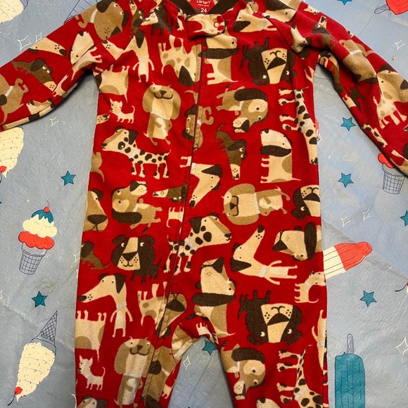 Carter's Red and Brown Dog Print Kids Pajama Footie - Picture 1 of 5